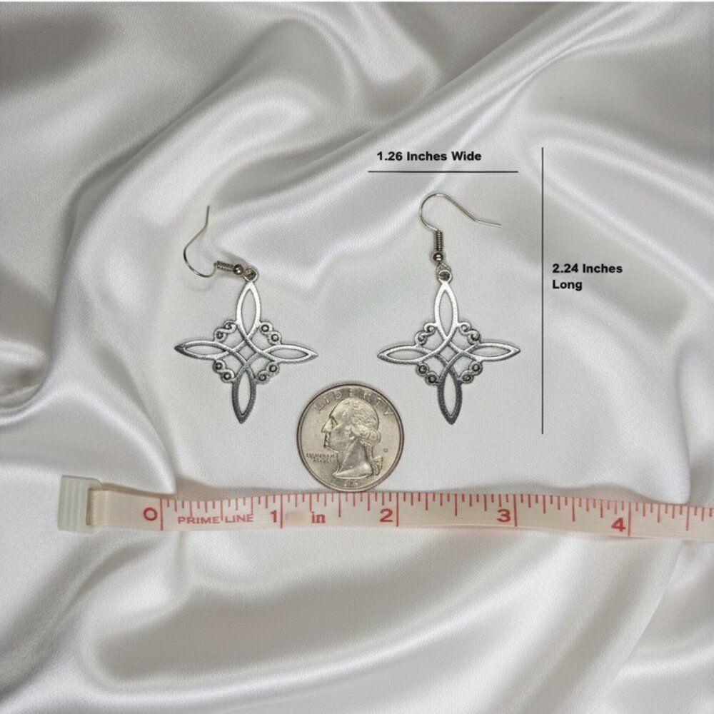 Witch Knot Silver Tone Dangle Earrings Stainless Steel Fashion NWOT - Picture 3 of 8